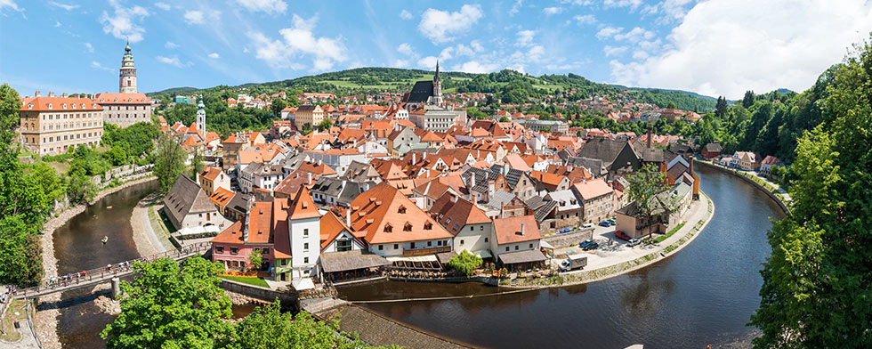 Red-tiled buildings of Cesky Krumlov in Czech Republic