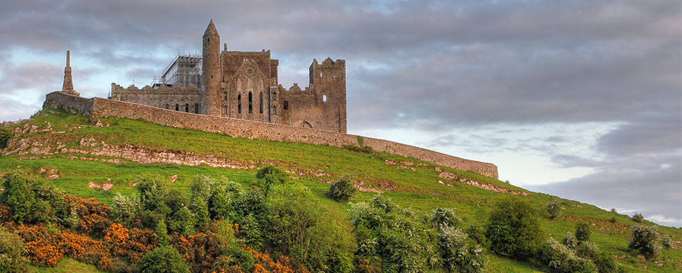 Ireland's Rock of Cashel atop a green hillside