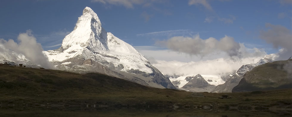 Snowy, misty peak of Switzerland's Matterhorn